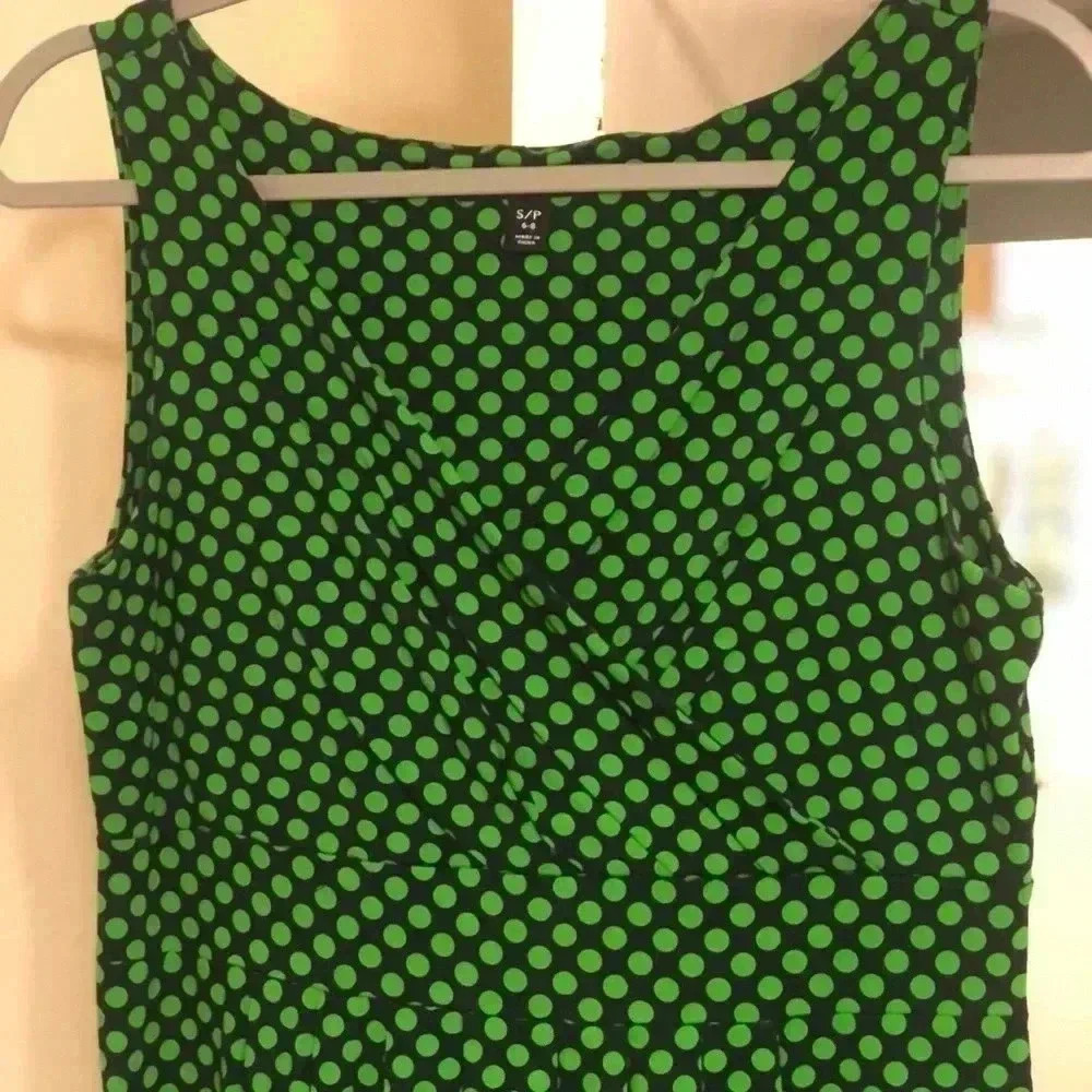 Lands End blue/green polka dot stretchy casual dress. Size S